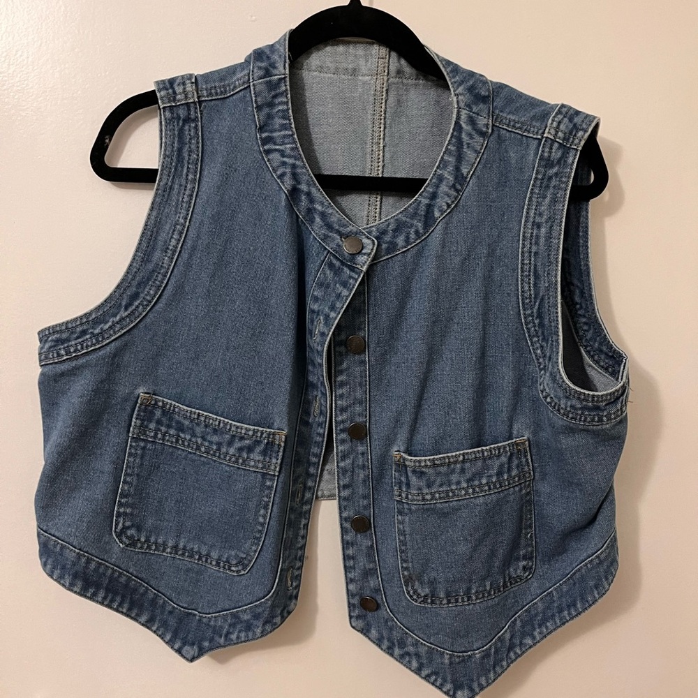 Blue Denim Vest with Pockets